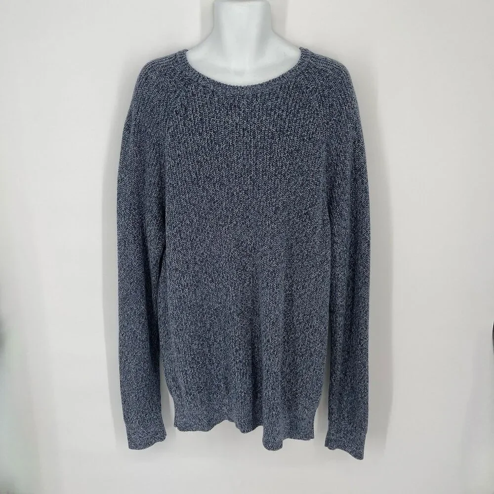 J. Crew Men's Long Sleeve Heavyweight Knit Sweater Cotton Sz XXL Marled Blue